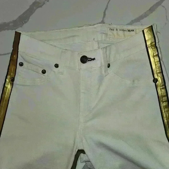 Rag & Bone Womens Cream Gold Piping Tuxedo Jeans Stretch Size 26 - Picture 5 of 11